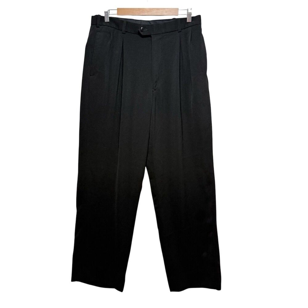 PRONTI COLLECTION BY PHITA MENS BLACK PLEAT FRONT DRESS PANTS W34 L32